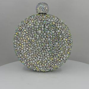8oz Stainless steel flask with multi and clear glass rhinestones and ceramic pearls.