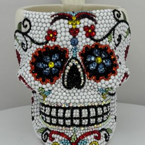 16oz skull ceramic mug with multicolored glass rhinestones