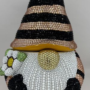 40oz gnome cookie jar made with multicolored peach, black and white glass rhinestones
